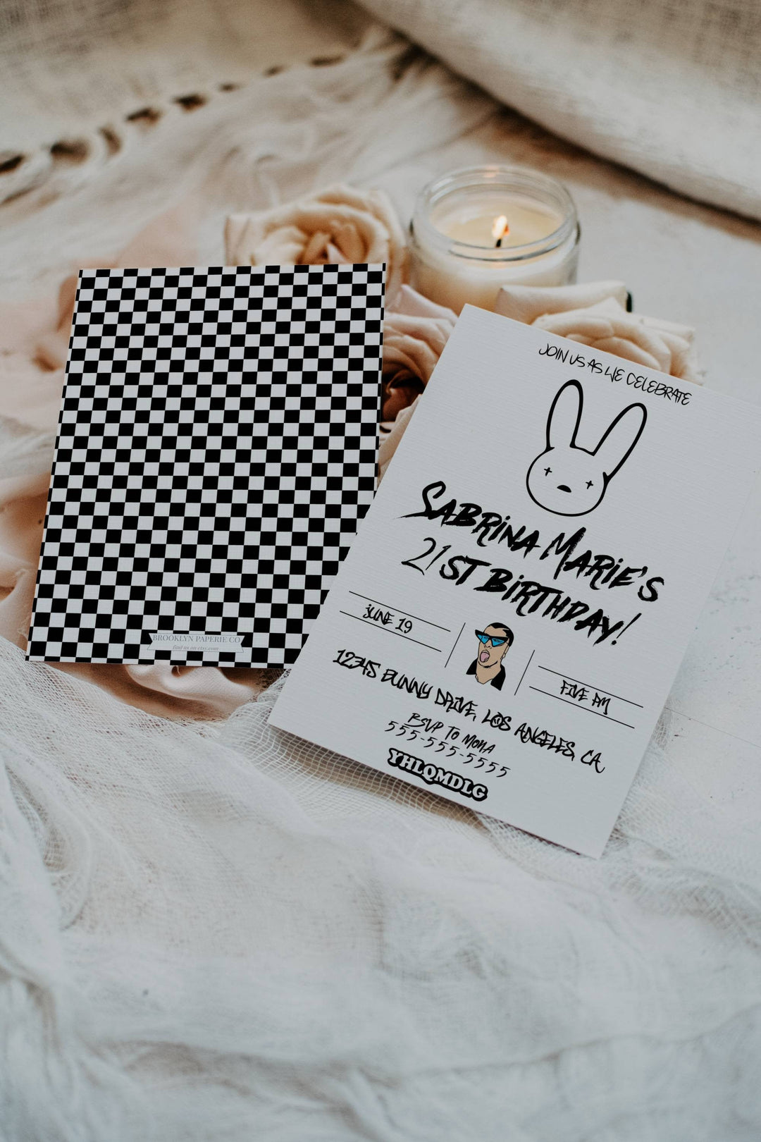 Bad Bunny Birthday Invitation - Bad Bunny Birthday Theme - YHLQMDLG Birthday Invitation - Invitación de cumpleaños de Bad Bunny - Bday Card